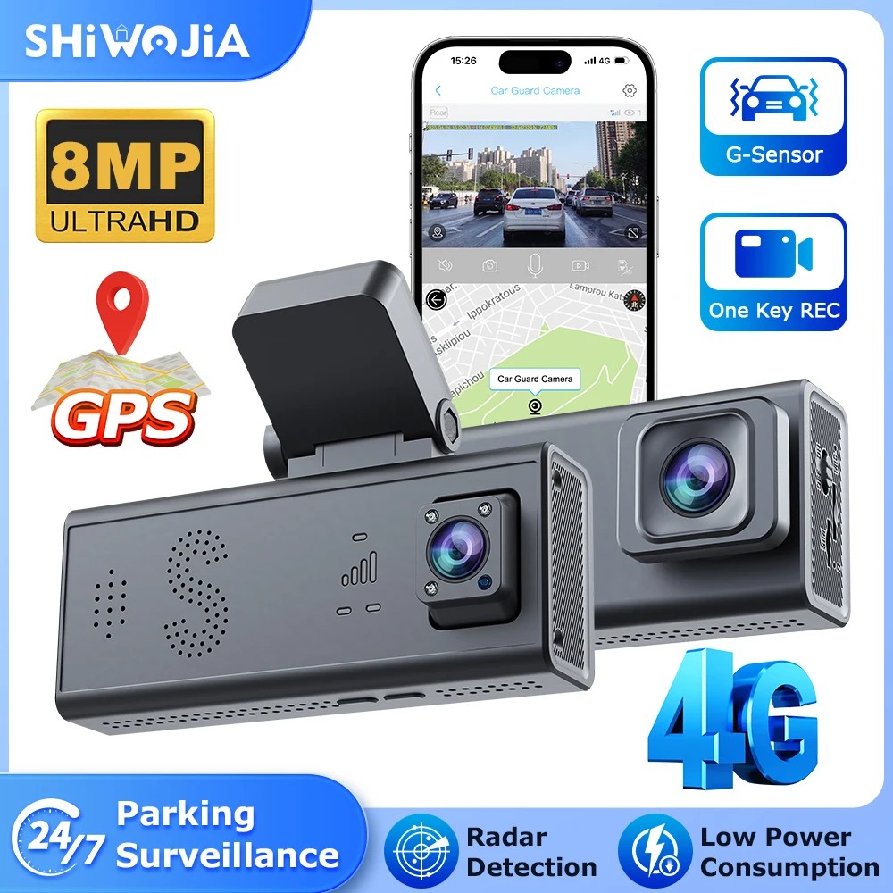 SHIWOJIA 4K 8MP  ī޶ 4G Sim ī ̴ GPS   ڵ  ī޶ ΰ  24/7  ī޶ ̺ 